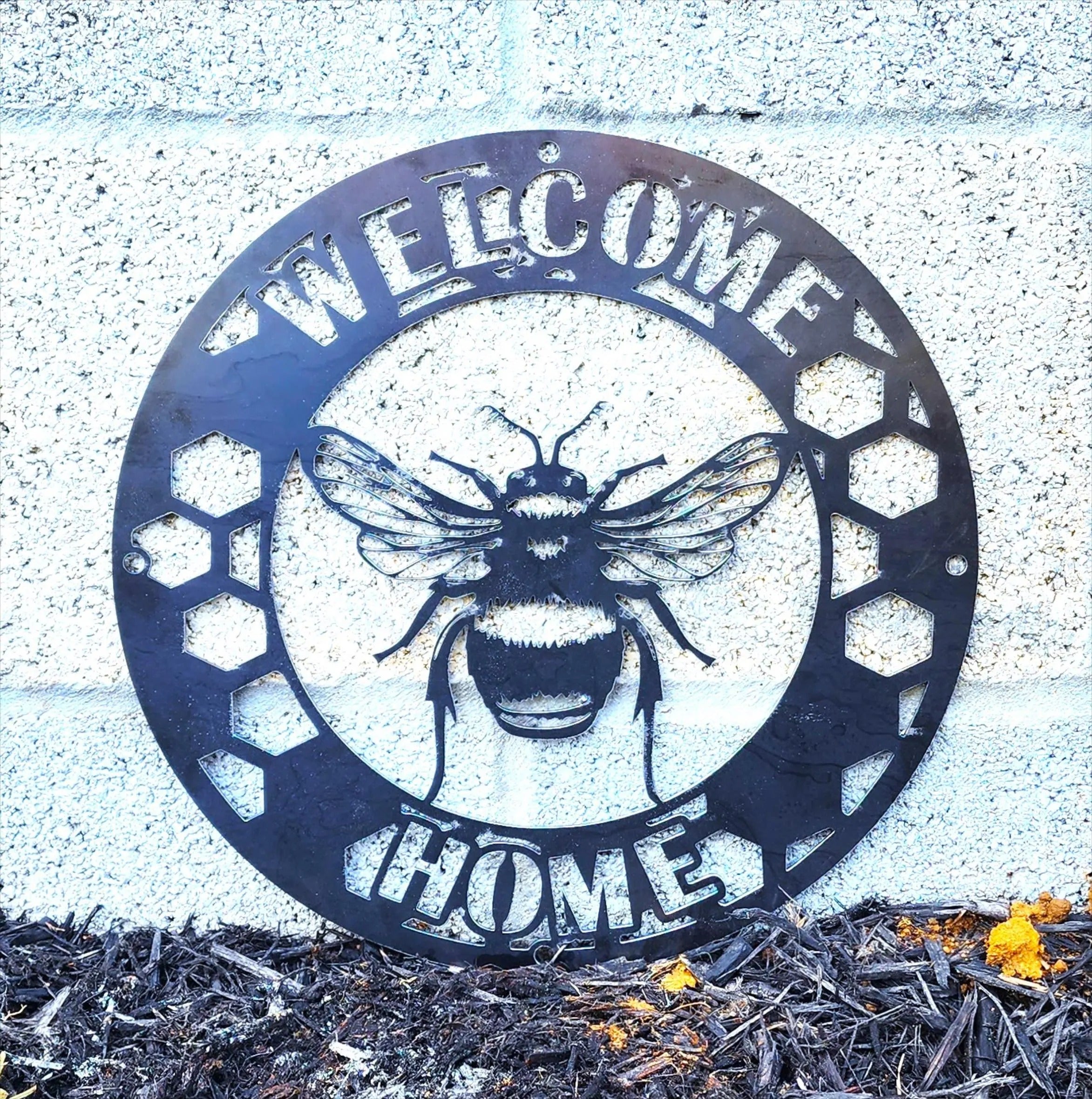 Bee-Themed Metal Welcome Sign