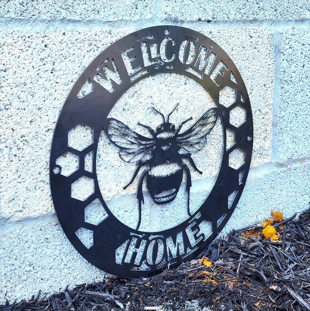 Bee-Themed Metal Welcome Sign