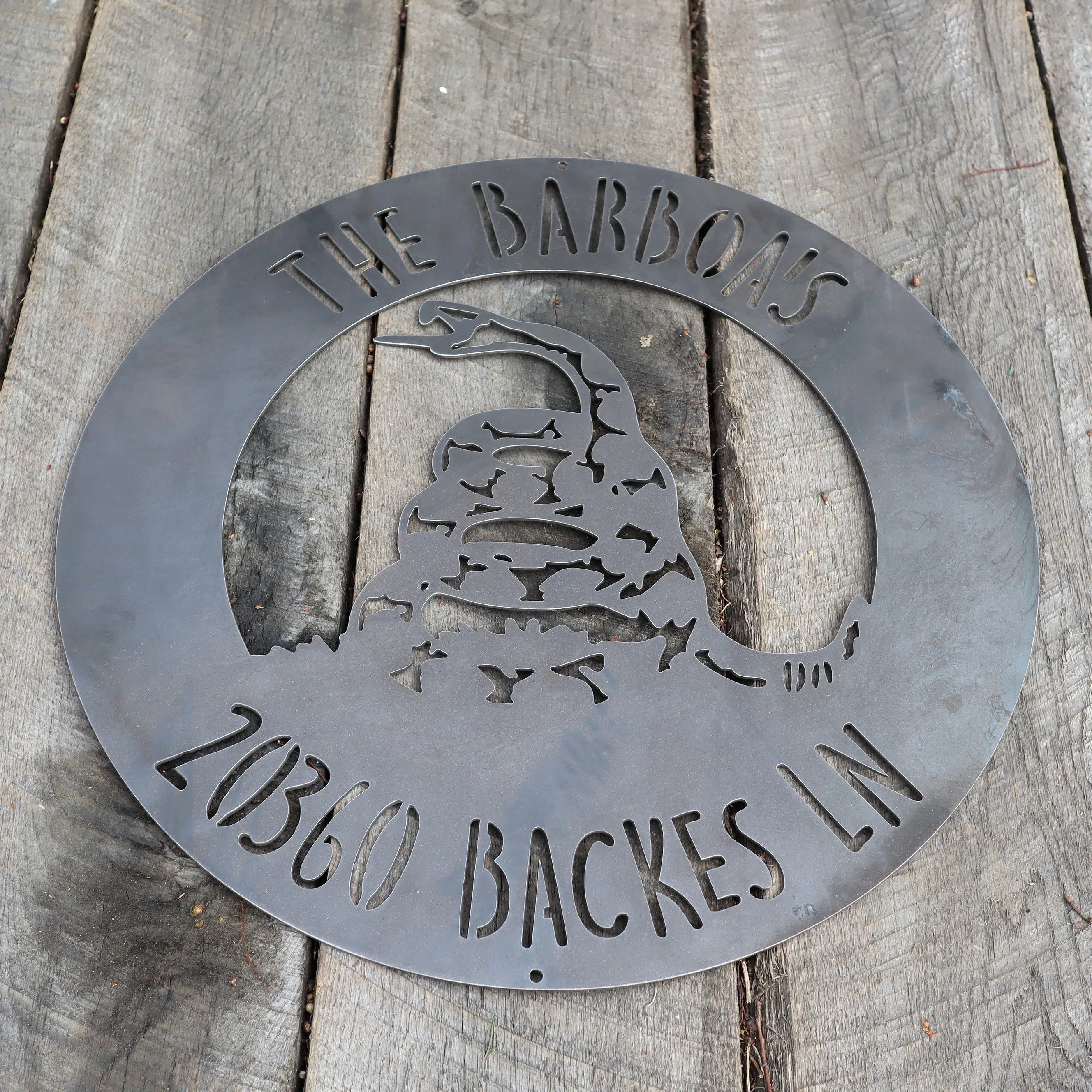 Gadsden-Style Snake Metal Address Sign