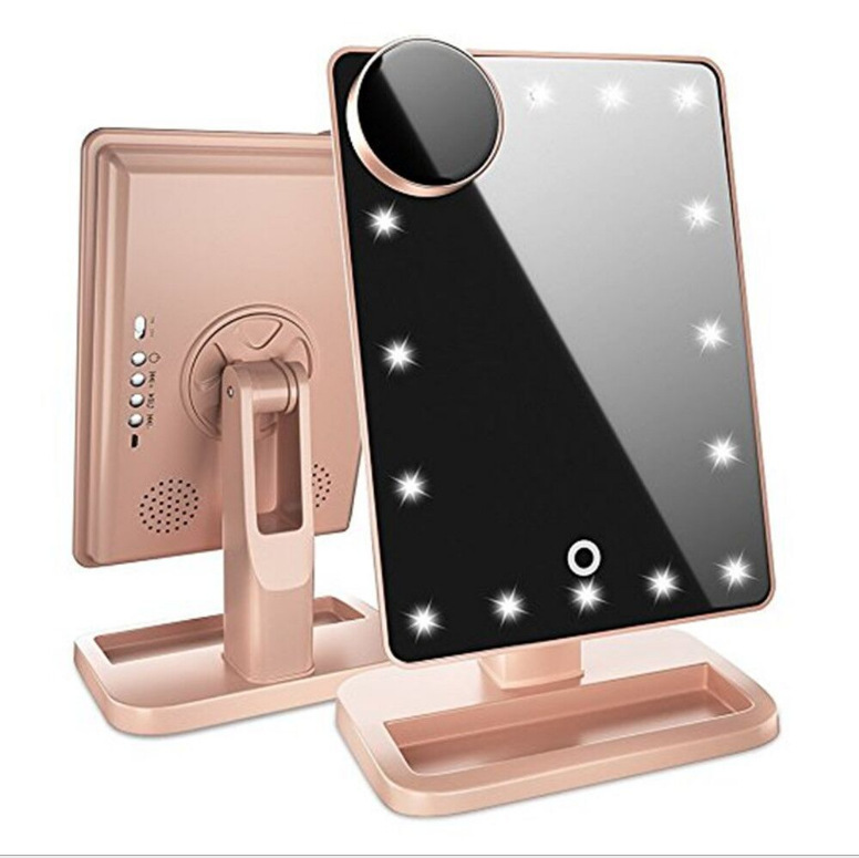 Touch Screen LED Makeup Mirror with Bluetooth Speaker | 10X Magnification & 20 LED Lights 